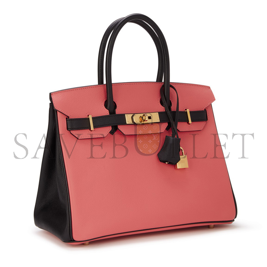 H**mes master birkin 25 chevre leather milkshake pink and black gold buckle bag h028361cc69 (25*20*13cm)
